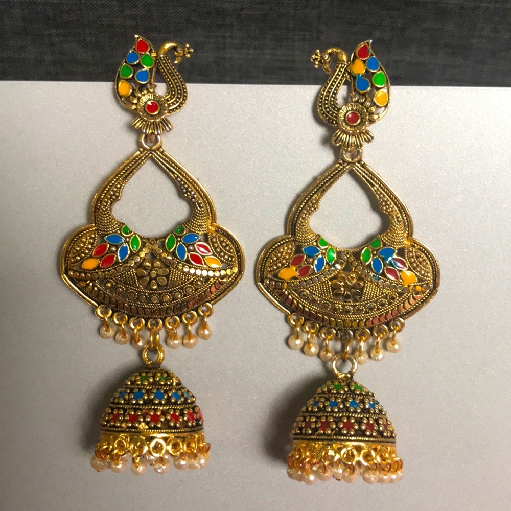 Gold peacock earrings